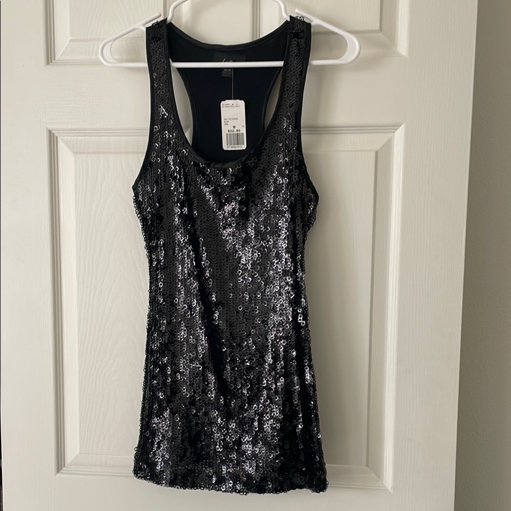 $5! 2 for $10🌹NWT! Forever 21 Shimmering Black Sequin Racerback Tunic Tank Sz M